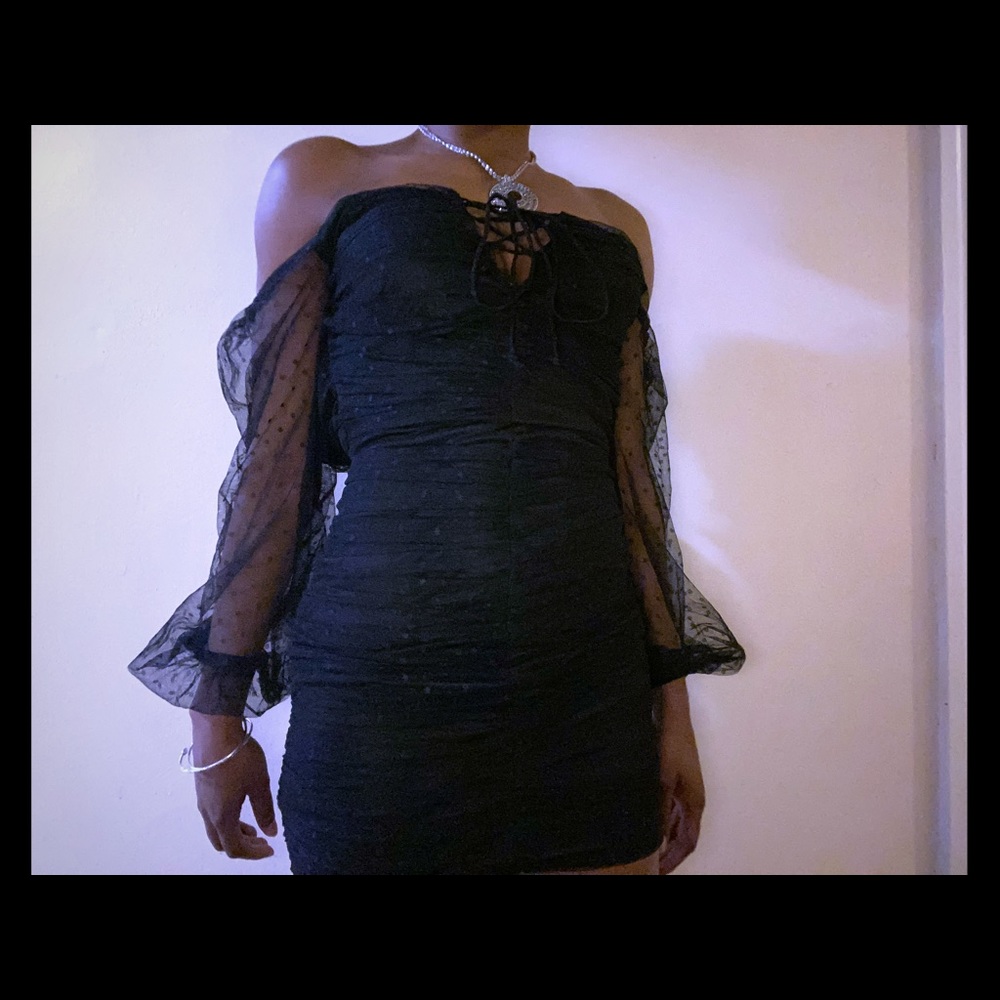 Shoulder ruched mini dress